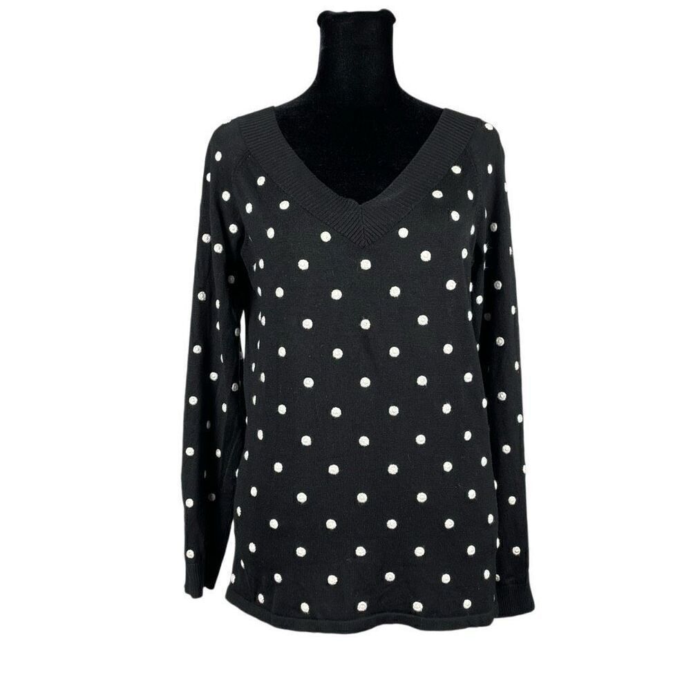 Samuel Dong Silk Polka Dot V-Neck‎ Knit Sweater - Women’s L